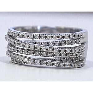 Vintage 925 Silver Crossover Ring Multiple Rows Cubic Zirconia CZ Sparkle